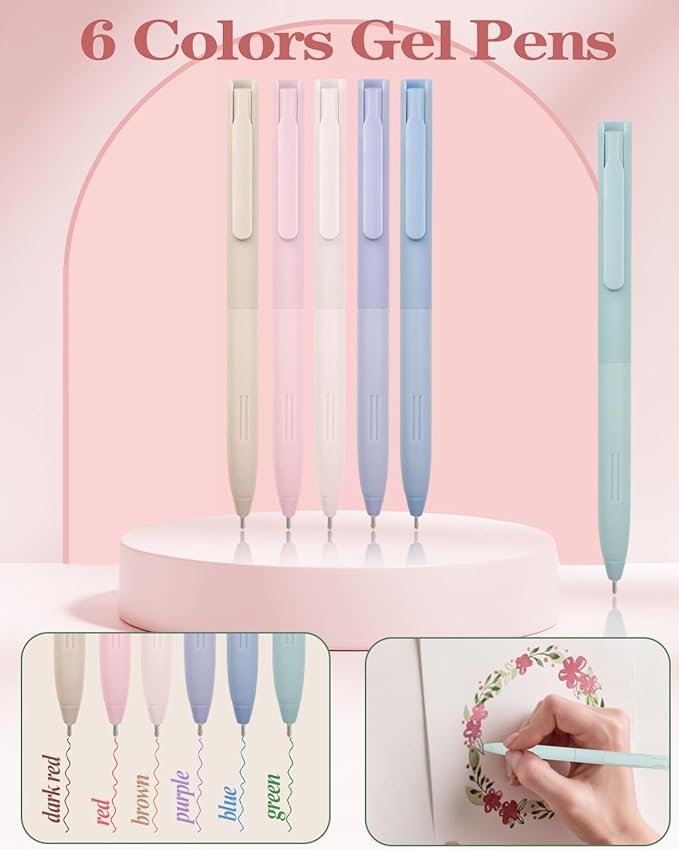 54Pcs Aesthetic School Supplies Set with Large Pastel Pencil Case 12 Dual Tip Highlighters, 6 Gel Pens, 5 Black Pens, 5 Mechanical Pencils (0.5-2.0mm) - Perfect Student & College Essentials Gifts