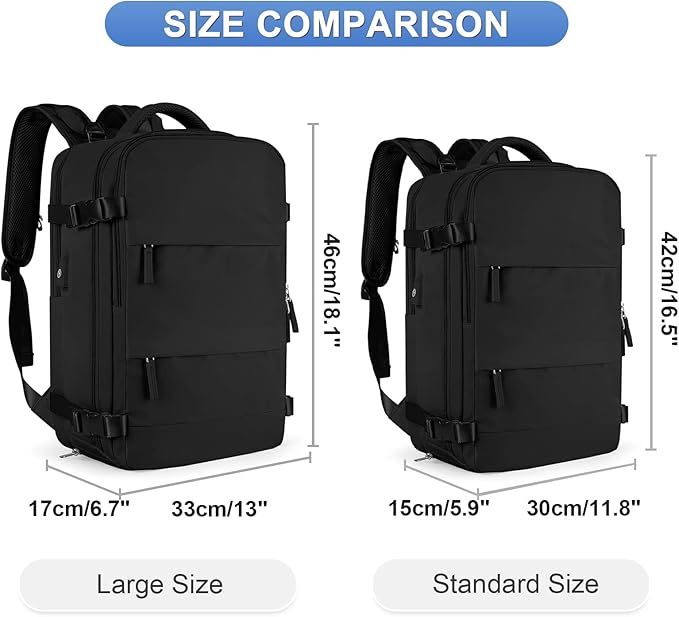 Large Travel Backpack For Women Men Airline Approved Carry On Backpack Flight Approved Waterproof Sports Luggage Backpack Casual Daypack Small Hiking Backpack Black Backpack