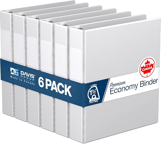 Premium Economy 6-Pack 3-Ring Binders for School or Office, D-Ring Binders, 1.5 Inch, White