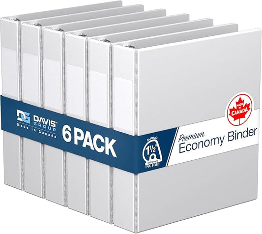 Premium Economy 6-Pack 3-Ring Binders for School or Office, D-Ring Binders, 1.5 Inch, White
