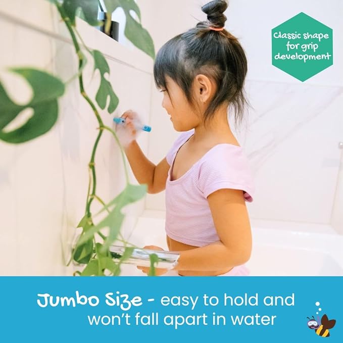 Honeysticks Jumbo Bath Crayons Non Toxic (16 Pack) for Toddlers 1-3 and Kids 4-8, Natural Beeswax Crayons, Food-Grade Colors, Fragrance Free, Non Irritating, Bath Toys for Bathtub, Shower, Gift