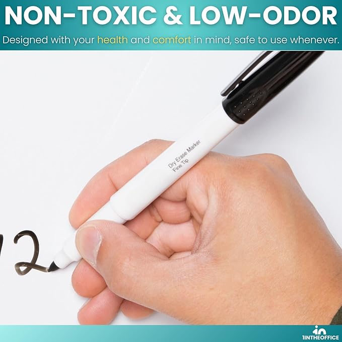 1InTheOffice Black Dry Erase Markers, Dry Erase Marker, Whiteboard Markers, Bullet Tip, 12 Pack