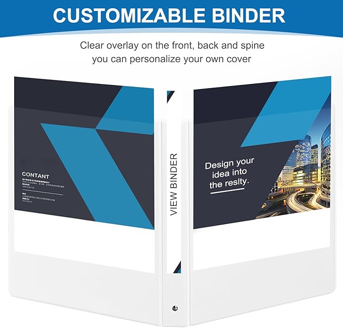 1 inch 3-Ring Binder, 1" Round Ring Binders with 2 Inside Pockets, View Basic 1 in Binders, Clear View Cover 1-inch-Binder Holds 8.5'' x 11''Paper for Office/Home/Back to School（Pack of 12, White