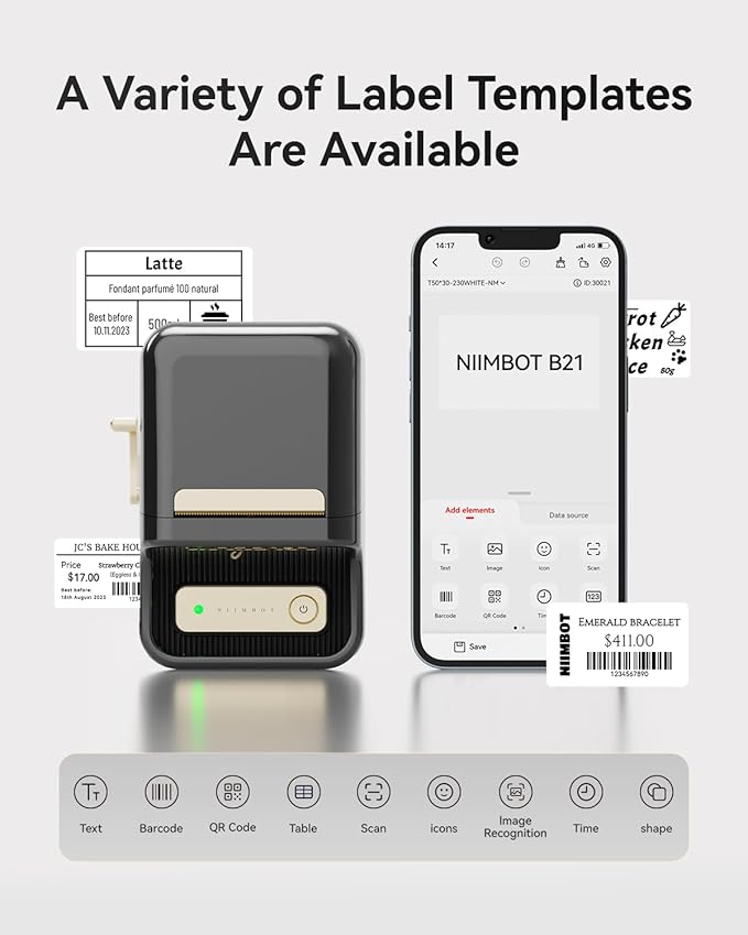 NIIMBOT B21 Label Maker, 2 Inch Portable Thermal Label Printer, Label Maker Machine with Tape, Compatible with Android, iOS & PC,Labeling for Home Storage Office and Small Business,Black