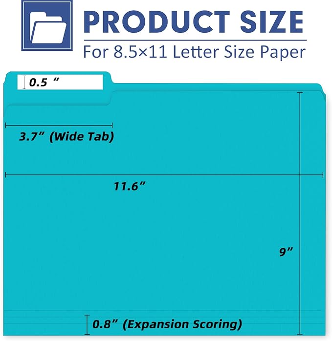 File Folder, PANDRI 220 Pack Colored File Folder, 1/3 Cut Tab, Letter Size, Assorted 12 Colors Filing Folder for Office School Business