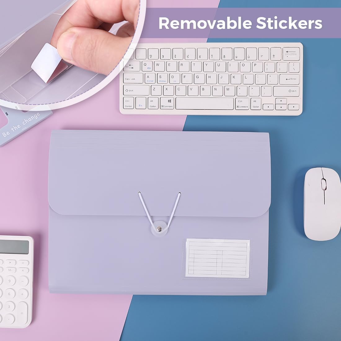 SKYDUE Expanding File Folder, Accordion File Organizer with 13 Pockets for A4/Letter Sized Paper, Accordion Folder with Labels - Document Receipt Organizer for Office, School, Home Purple