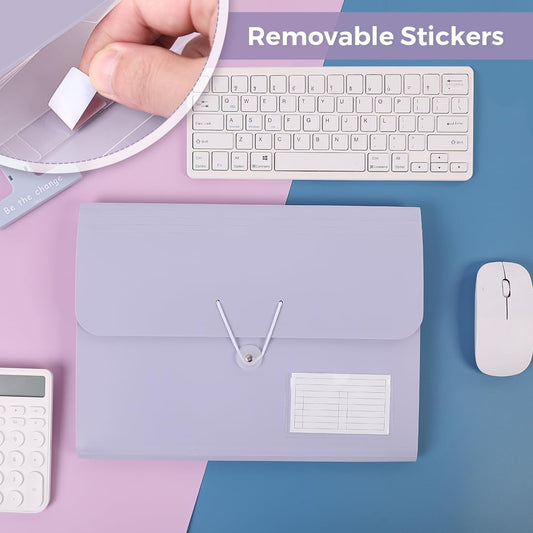 SKYDUE Expanding File Folder, Accordion File Organizer with 13 Pockets for A4/Letter Sized Paper, Accordion Folder with Labels - Document Receipt Organizer for Office, School, Home Purple