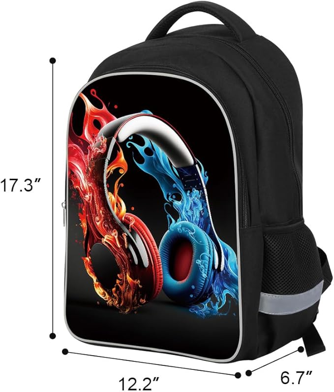 3 Pcs Kids Backpack, 3D Reflective Cartoon, 600D Polyester & Dual Zippers, 17" Bookbag with Ergonomic Design for boys & girls age 6-18, Headphone Space Style for school Children Kids