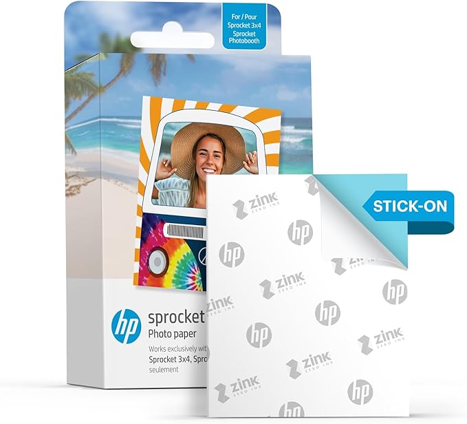 HP Sprocket Photo Booth Machine Instant Color Photo Printer (White) Paper Bundle + Zink 3.5 x 4.25” Zink Sticky-Backed Photo Paper (510 Sheets)