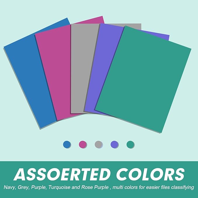 Two Pocket Folders, RAZCC 125 Pack 2 Pocket Folders Fit Letter Size Paper, Paper Folders with Pockets for School Office Business Home, Assorted 5 Colors