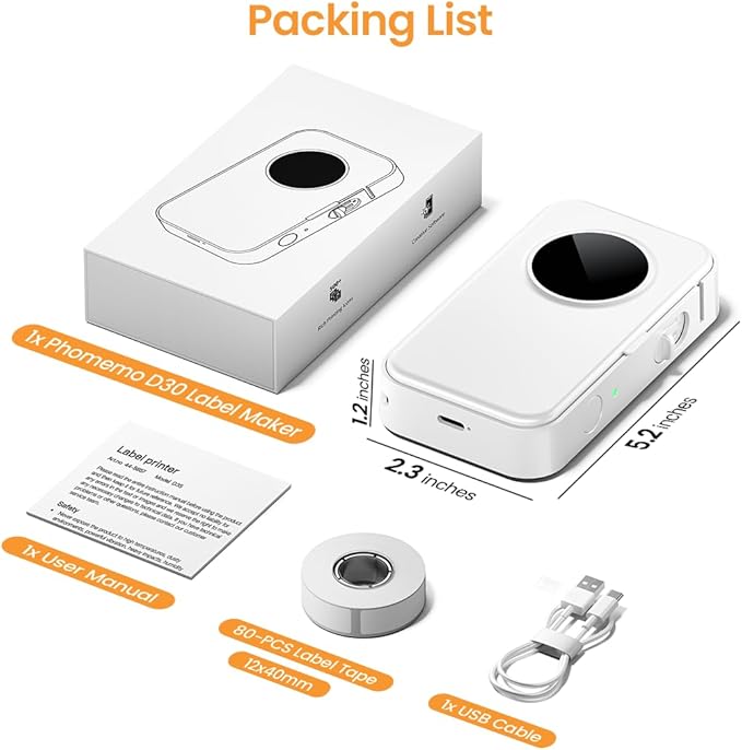 Phomemo Label Maker Machine with Tape, D35 Wireless Bluetooth Labels Maker Portable Mini Label Printer, Easy to Use with Smartphone Small Sticker Labeler Multiple Templates for Home Office organizing