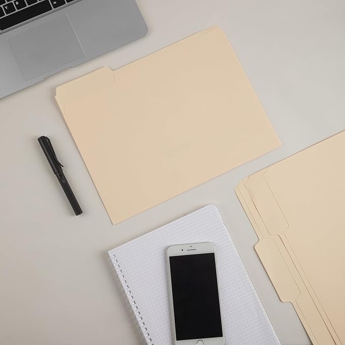 Manila File Folder, 1/3-Cut Tab, Letter Size, Manila Folders with Tab, 100 per Box