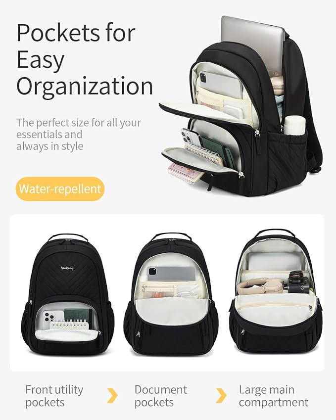 Backpack for Girls, Schoolbag for Middle School High School, 15.6in Laptop Backpack Bookbag for College Women Big Student Travel, Black