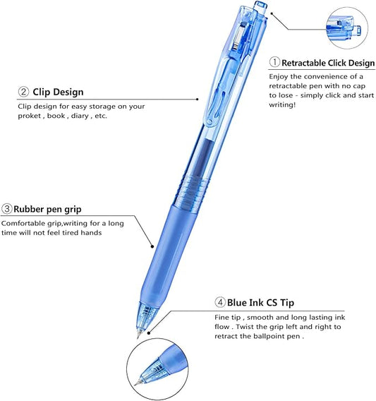 Aozora Gel Pens Fine Point Smooth Writing Pens Retractable Pens 0.5mm Quick Dry Office School Supplies (Blue-100pack)