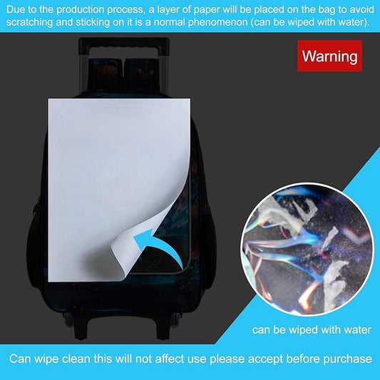 3Pcs Panda Rolling Backpack for Boys, Kids School Backpacks with Wheels, Roller Bookbag with Lunch Box for Elementary Preschool(Black)