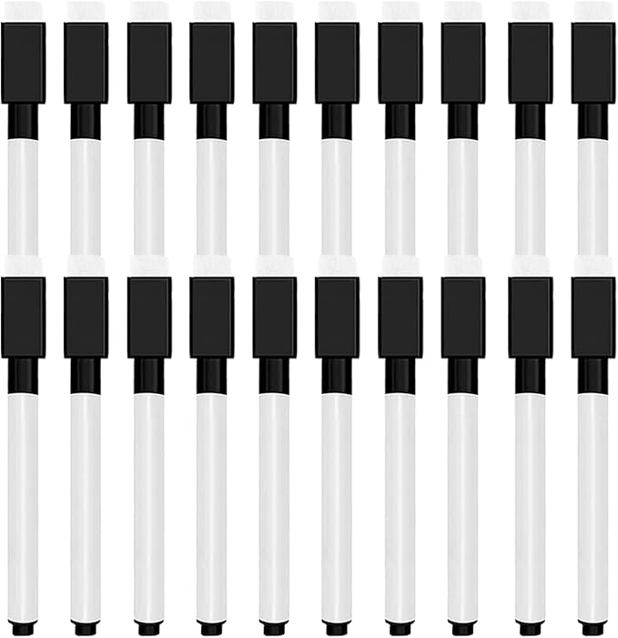 20 Pcs Black Magnetic Dry Erase Markers with Eraser Cap, Mini White Board Markers Bulk, Fine Tip Pens for Whiteboard, School Classroom, Party, Office and Home