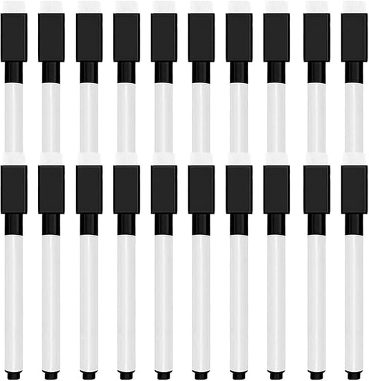 20 Pcs Black Magnetic Dry Erase Markers with Eraser Cap, Mini White Board Markers Bulk, Fine Tip Pens for Whiteboard, School Classroom, Party, Office and Home