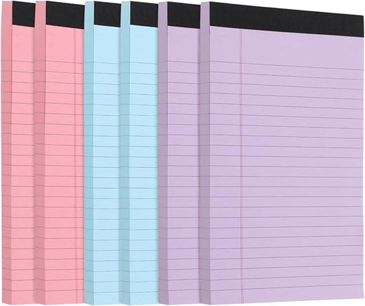 Honoson 6 Pack Legal Pads 5 x 8 College Ruled Colored Notepad 600 Sheets Wide Ruled Writing Pads 100 Sheets/pad Lined Paper Bulk for Office School Classroom Teacher Students Supplies, 3 Colors
