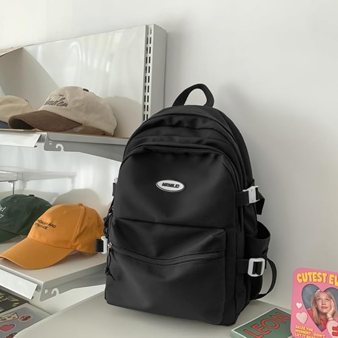 Kawaii Backpack with Cute Accessories Casual Aesthetic Daypack Simple Laptop Bag Waterproof Travel Rucksack for Women (black)