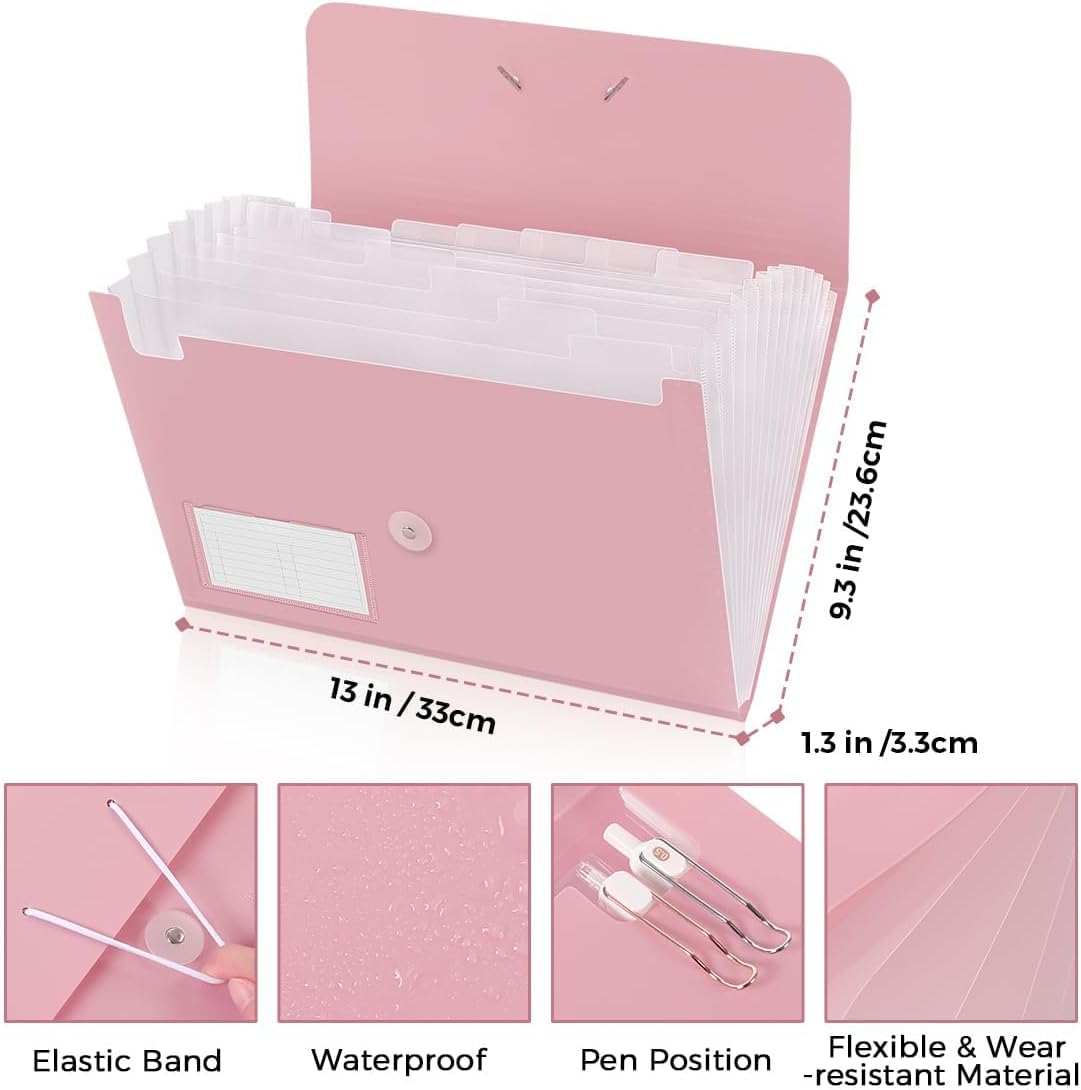 SKYDUE Expanding File Folder, Accordion File Organizer with 13 Pockets for A4/Letter Sized Paper, Accordion Folder with Labels - Document Receipt Organizer for Office, School, Home