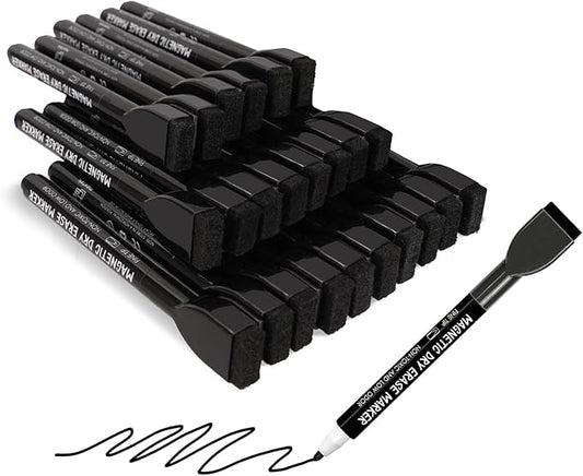maxtek 24 Count Magnetic Black Dry Erase Markers, Fine Tip Whiteboard Markers with Eraser, Thin Markers Low Odor for Classroom, Office, Home