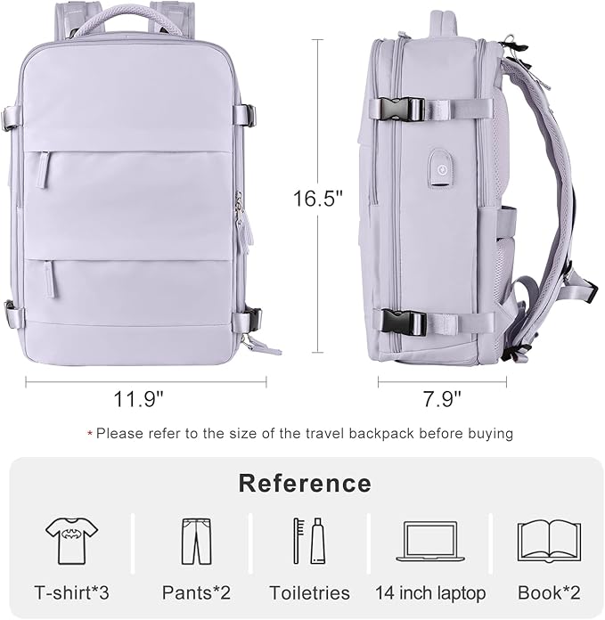Carry On Backpack Personal Item Travel Backpack For Women Airline/Flight Approved Waterproof Sports Luggage Casual Daypack Small Hiking Backpack Purple