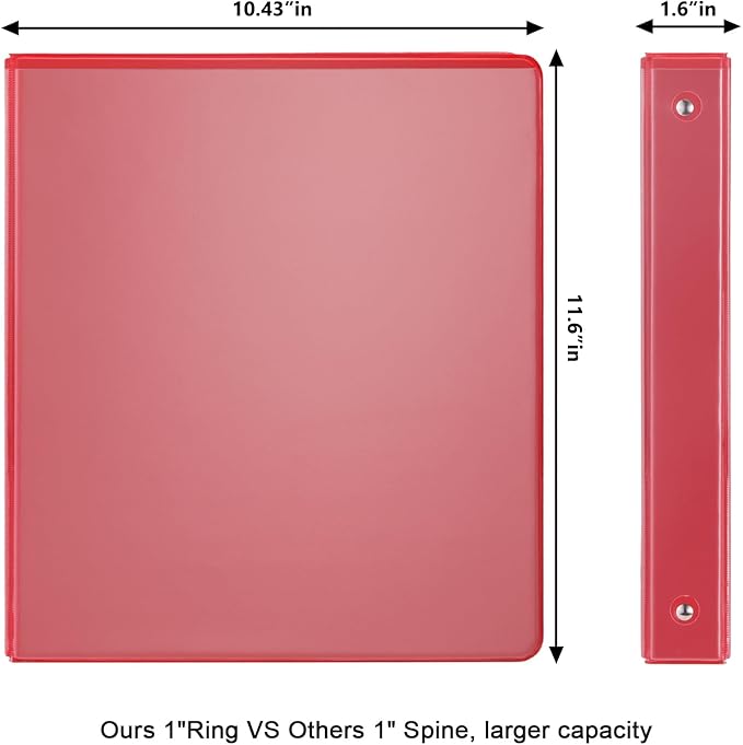 COMIX 3 Ring Binder 1 inch with Clear View Cover, 1" View Binder Holds 200 Sheets of US Letter Size Paper, 6 Pack (Red)