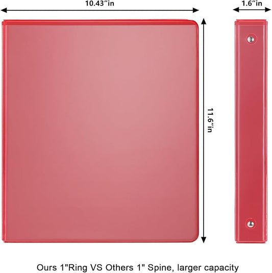 COMIX 3 Ring Binder 1 inch with Clear View Cover, 1" View Binder Holds 200 Sheets of US Letter Size Paper, 6 Pack (Red)
