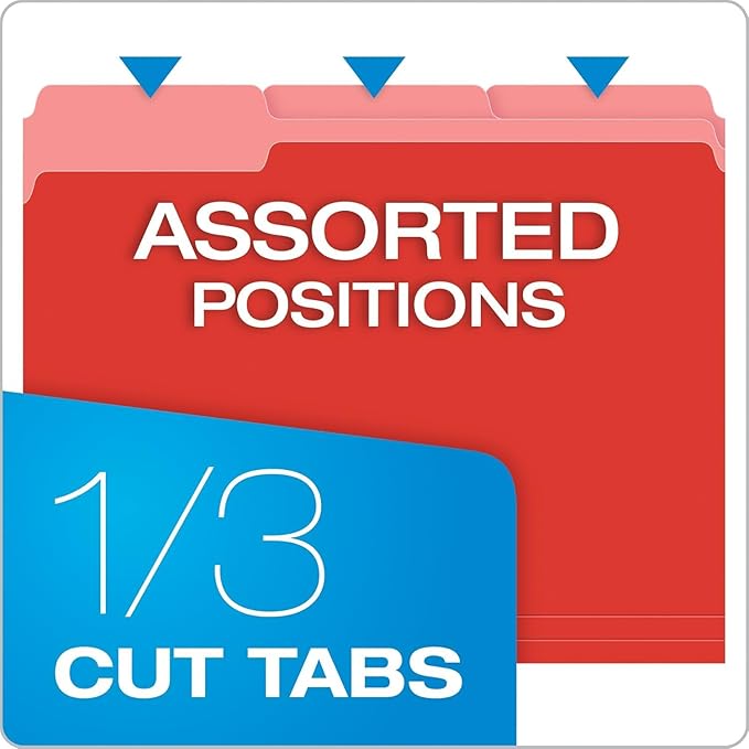 Pendaflex Colored File Folders Letter Size - 240 Pack of 12 Assorted Color Folders for Documents - 1/3-cut Tabs