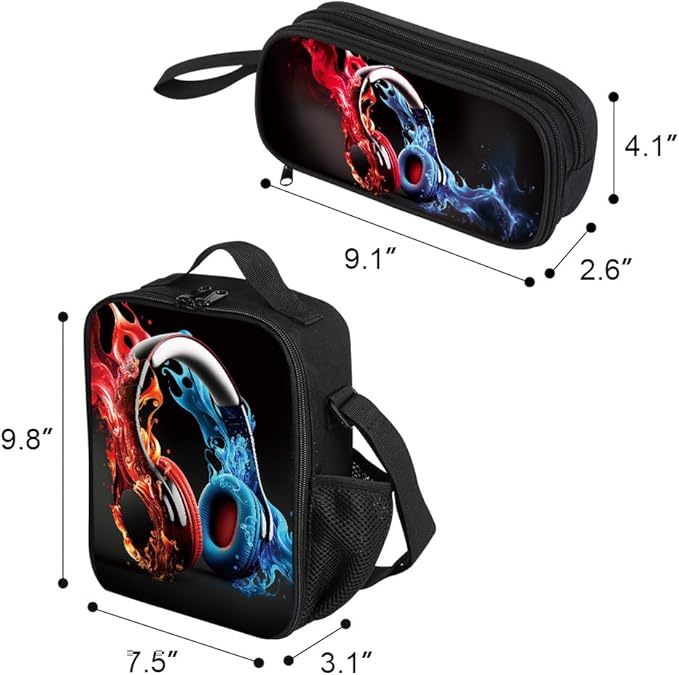 3 Pcs Kids Backpack, 3D Reflective Cartoon, 600D Polyester & Dual Zippers, 17" Bookbag with Ergonomic Design for boys & girls age 6-18, Headphone Space Style for school Children Kids