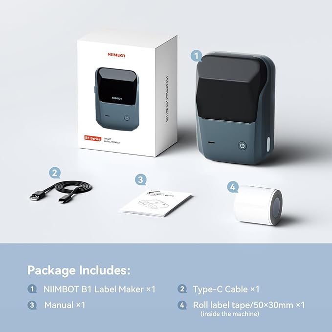 NIIMBOT B1 Label Maker with Tapes, 2 Inch Portable Thermal Label Printer for Home School Office Small Business, Address, Bakery, Crafts, Retail, Support Smartphones & PC，Dark Blue