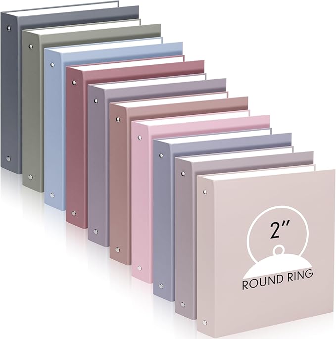 Ctosree 10 Pack Colored 3 Ring Binder with 2 Pockets Hardcover Loose Leaf Binder for Women Men Teacher Student School Office Home Supplies, Fits 11 x 8.5 Size Paper, 10 Colors(2'',Elegant Color)