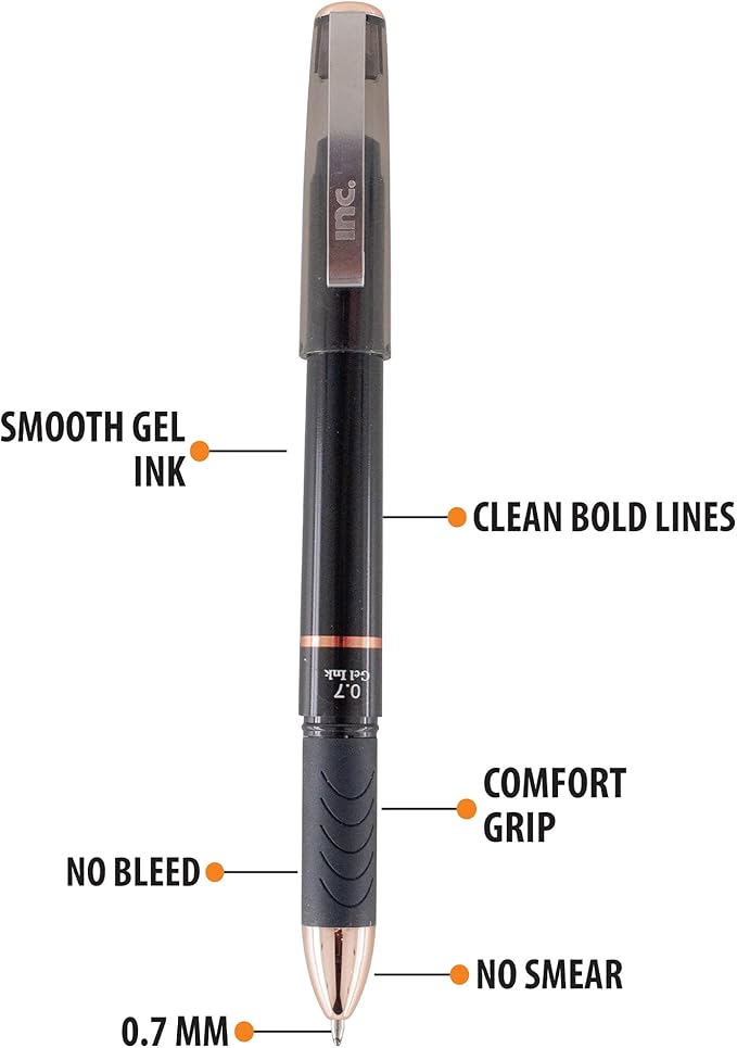 Inc. Magna Tank Gel Pen - Bulk 0.7-mm Medium-Point Roller Pens with Comfort Grip for School, Office, Writing, and Journaling, 12 Count Pack, Black Ink
