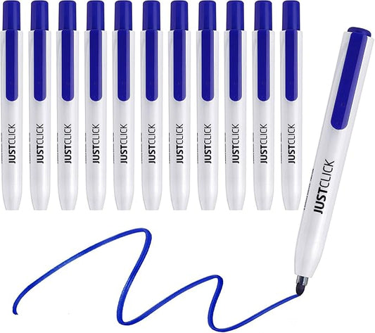 carrotez Retractable Dry Erase Markers, Click Dry Erase Whiteboard Markers, Bullet Tip, Thin Barrel, 12 Count, Blue