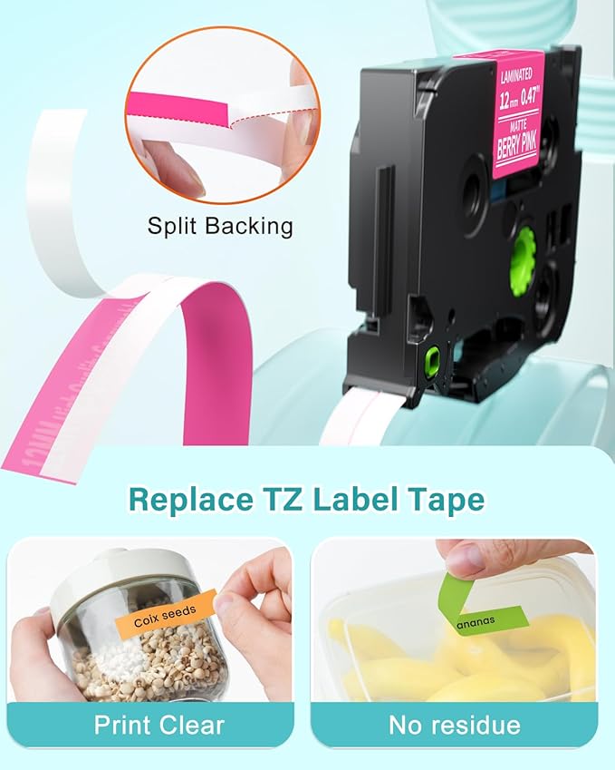 Colorty Replacement for Brother P-Touch Label Maker Tape TZe 12mm 0.47 Ribbon Laminated TZ Colored Refills Compatible with Brother P Touch PT-D210 D220 H110 1000 1280 D400 Cube, 1/2" x 26.2', 6 Pack