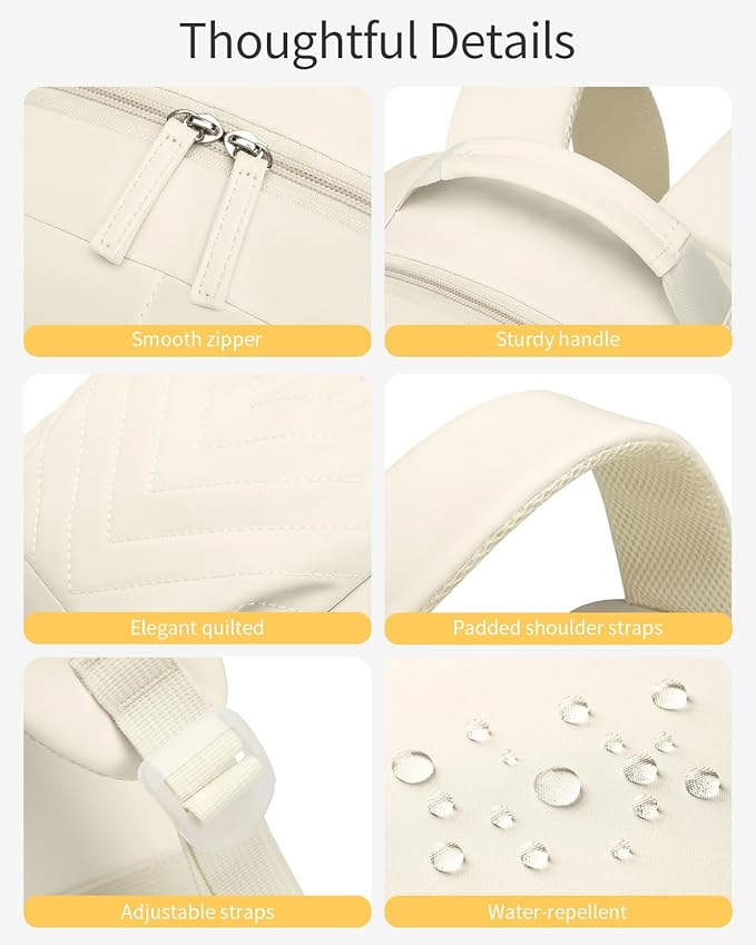 College Bookbag for Women Student, 15.6in Laptop Backpack Middle High School Bag for Teen Girls Teacher Work Commuter Travel, Beige