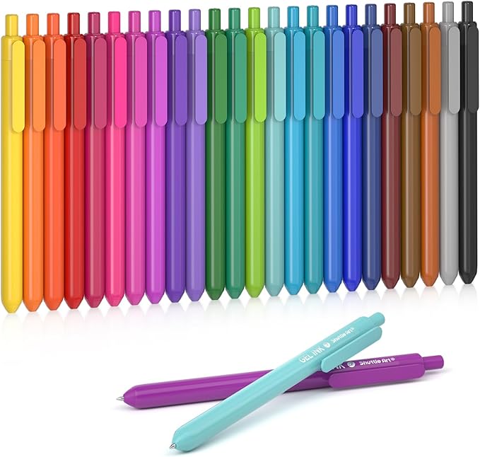 Shuttle Art Colored Retractable Gel Pens, 24 Bright Ink Colors, Cute Pens 0.7mm Fine Point Quick Drying for Writing Drawing Journaling Note Taking School Office Home