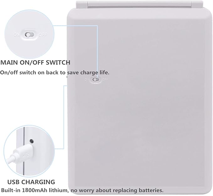 deweisn Folding Lighted Makeup Mirror with 72 LEDs 3 Colors Light Modes USB Rechargable 1800mA Batteries Portable Ultra Thin Compact Vanity Mirror Dimmable Travel Mirror