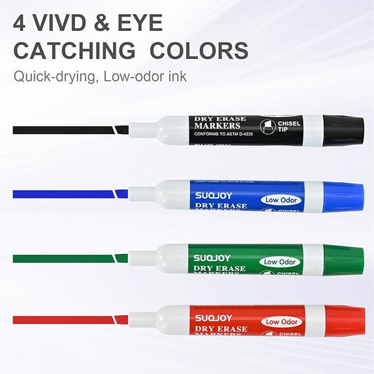 Dry Erase Markers, Chisel Tip Whiteboard Marker, Low Odor Thick Dry Markers, 12 Count 4 Assorted Color Markers for Kids/Teachers