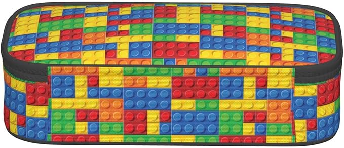 Colorful Bricks Large Pencil Case With Zipper Compartments Stationery Pencil Bag For Kids Teens Students School Supplies