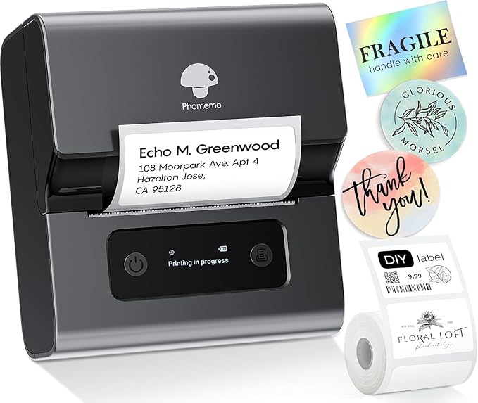 Phomemo M221 Label Maker, New Upgraded 3 Inch Bluetooth Thermal, Easier & More Stable, for Product, Address, Barcode, Small Business, Portable Label Printer DIY on Phone/PC, Space Gray,+100 Labels