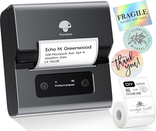 Phomemo M221 Label Maker, New Upgraded 3 Inch Bluetooth Thermal, Easier & More Stable, for Product, Address, Barcode, Small Business, Portable Label Printer DIY on Phone/PC, Space Gray,+100 Labels