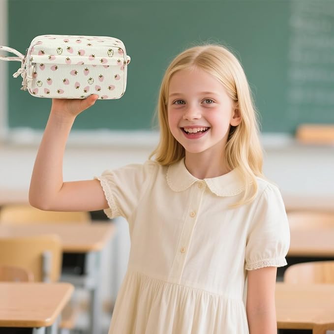 Bluboon Big Capacity Pencil Case Pencil Pouch Pen Case School Supplies Cute Pencil Box Pencil Bag for Teen Girls Boys Women Man (Strawberry Pink white)