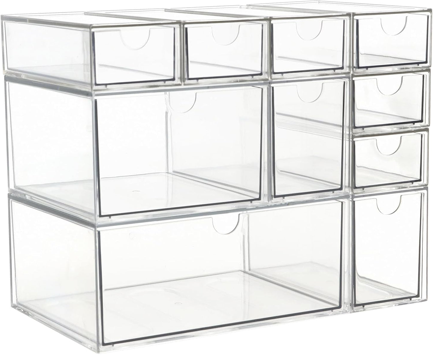Acrylic Makeup Organizer, 10 Drawers Clear Storage Organizer Desktop Stackable Storage Drawers, Plastic Organizer Bins for Makeup, Stationery, Cosmetics, Vanity, Bathroom,Cabinet,Pantry Office Desk