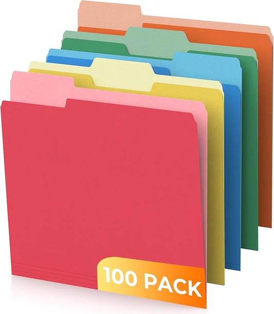 HABGP Colored File Folders Letter Size, 100 Pcs of 5 Assorted Colors Manilla Folders 8.5 x 11 for Documents, Paper 1/3 Cut Tabs Filing Folders for School, Office