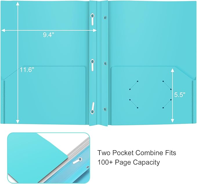 Heavy Duty Plastic Folder, 60 Pack, Pocket Folder with brads, Letter Size Poly File, Plastic Folders with 3 Prongs Fasteners - Assorted Color