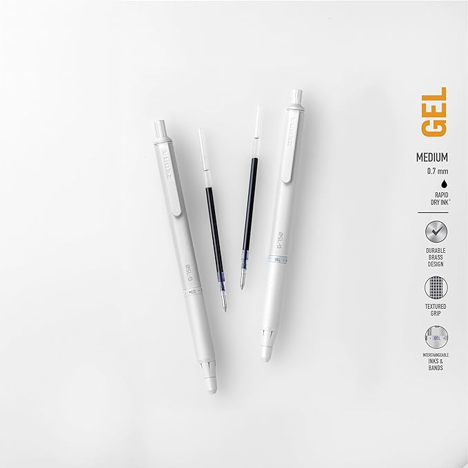 Zebra Pen G-750 Retractable Gel Pen, Pearl White Brass Barrel, Textured Grip, 0.7mm, 1-Pack with Refills (49801)