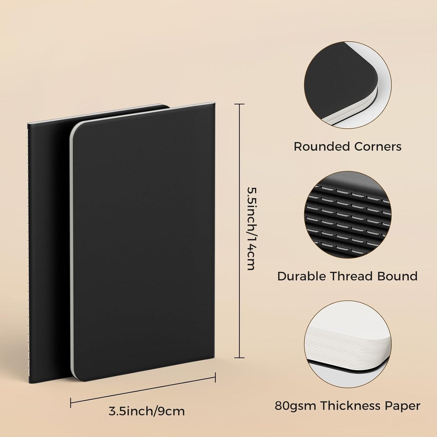 Blank Pocket Notebooks, 20 Pack Small Notebook Bulk, 3.5x5.5 inch, A6 Size Thick 80GSM Unlined Paper, Black Cover Mini Journal for Men, Women, Journaling & Business Notes