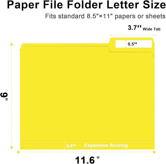 File Folder, RAZCC 150 Pack 1/3 Cut Tab File Folders Letter Size, Yellow, Folders with Tab, Great for Organizing and Easy File Storage