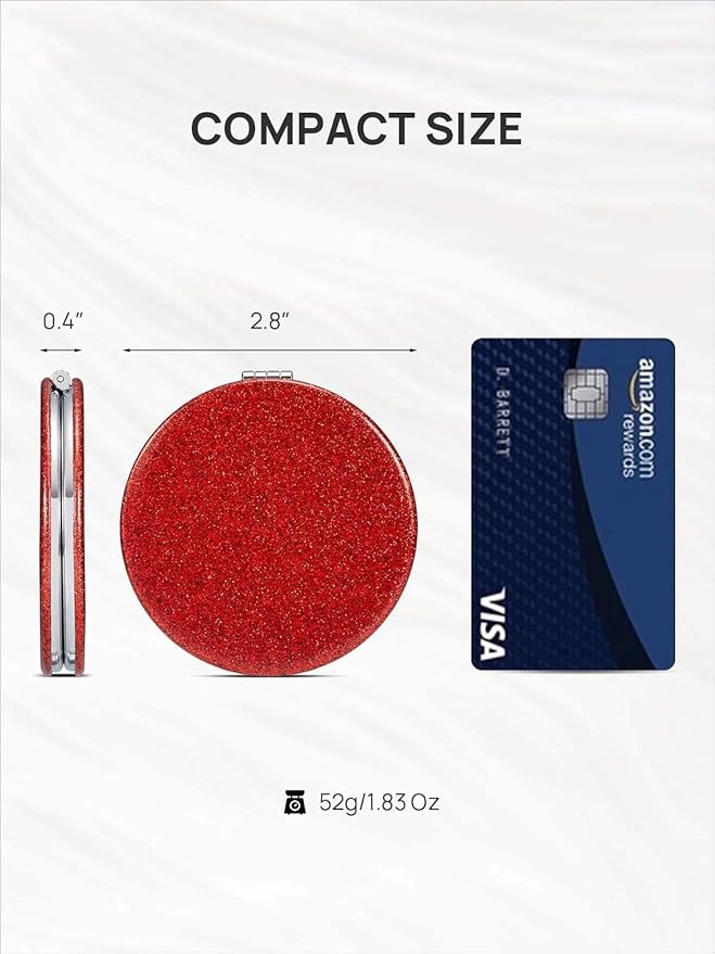 OMIRO 1X/10X Magnifying Compact Mirror with PU Leather, Ultra-Portable for Purses and Travel, Round Red